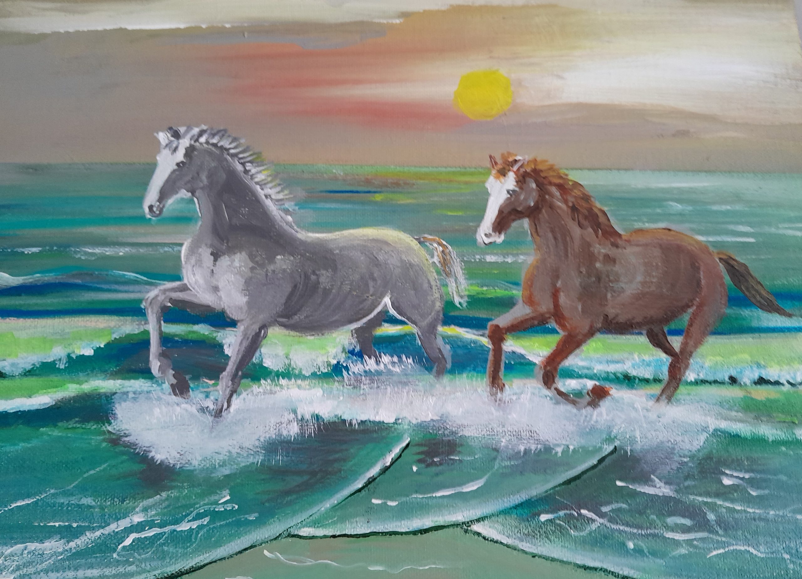 horses on the beach